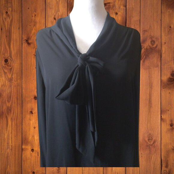 Who What Wear Women's XXL Pullover Black Tie Front Blouse Career Office Classic - Picture 2 of 7